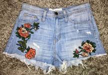 Flying Monkey Embroidered Flower Jean Shorts