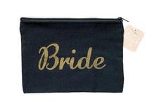 Canvas Bride Small Cosmetic Zip Top Bag Black & Metallic Gold Glitter