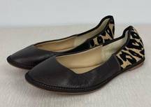 Diane Von Furstenberg Brown Leather Animal Print Slip On Ballet Flats