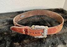 Justin western beaded silver buckle belt leather 30