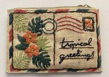 TOMMY BAHAMA Embroidered Zip Clutch Kayu TROPICAL GREETINGS Pouch Wristlet Card