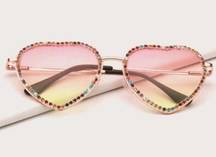 Heart Shaped Sunglasses Ombre Crystal Rhinestone Glasses Nwt Pink Yellow