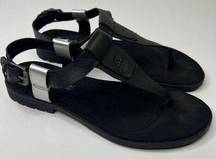 Timberland Chicago Riverside Thong Sandal Black Leather Buckle Women's 8.5 Flats