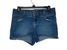 Blue Spice Women's Denim Shortie Shorts Tri-Button Mid-Rise Stretch Juniors 9