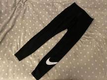 Nike Black Leggings W White Sign On Leg