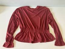 A New Day Soft Ribbed Red Long Sleeve Tee Babydoll Blouse