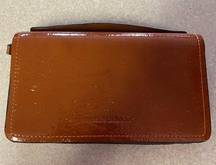 Melie Bianco Brown Patent Vegan Preppy Minimalist Old Money Clutch Bag