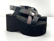 Rocket Dog  | Y2K Bayer Glam Platform Wedge Sandal Black Metallic Straps Size 6