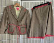 Phoebe Glen check plaid Blazer & matching skirt set coord set brown Pink size 10