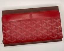 Leather Matignon Herringbone Long Wallet Red