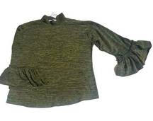 Kontrol Olive Green Bell Sleeve Mock Neck Sweater, Size XL