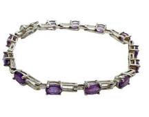 ROSS-SIMMONS .925 STERLING SILVER & Prong Set Genuine AMETHYST Tennis Bracelet 7