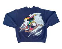 Vintage Mickey Mouse Skiing Navy Blue Graphic Crewneck Sweater