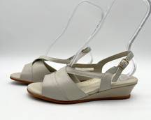 SAS Shoes Caress Tripad Comfort Wedge Slingback Leather Sandals Bone Size 8.5W