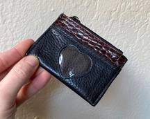 Leather Card Holder Brown Black Embossed Pebbled Card Window Zipper