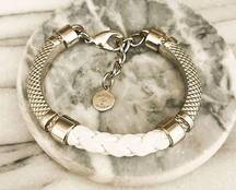 *5/$25* Jessica Elliot Skinny Bracelet White Braided Leather Silver Toned Metal