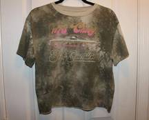 Women's GM 1973 Chevy El Camino Graphic Tee T-Shirt Crop Top Olive Tye Dye XL