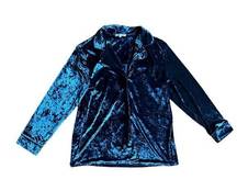 French Connection blue crushed velvet button up pajama top Size Large 90s style