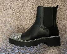 Black With Silver Rhinestones Ankles Boots 