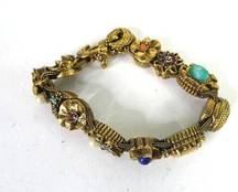 Mid Century Vintage Slide Charm Bracelet Scarab Cameo Flower Fleur Le Lis Star