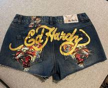 Ed Hardy Authentic Multi Tiger Denim Shorts