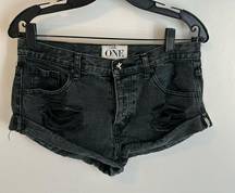 One by One Teaspoon Bandits Twisted Cuff Hem Black Shorts