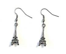 Eiffel Tower Earrings Silver Dangle Pierced Emily in Paris Retro Parisian Style