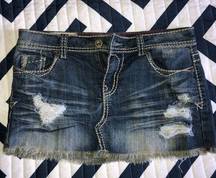 Distressed Denim Mini Skirt