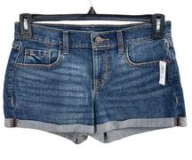 Old Navy  SZ 4 Boyfriend Jean Shorts Cuffed Stretch Mid-Rise Dark Wash Whiskered