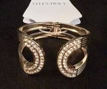 Ellen Tracy Gold Pave Crystals Cuff Hinged