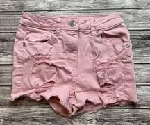 Parisian Distressed Denim Jean Shorts Light Pink Hi Rise Mini Booty Shorts 2 Zip