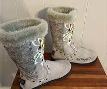 DON ED HARDY SUEDE BOOTS LINING FUR WOMENS 7 LOVE KILLS SLOWLY FUN