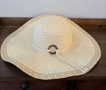 Halston Natural Straw SunHat One Size Tortoise/Rope Accent Polyester/Paper Blend