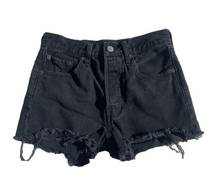 Levi’s  Black 501 High Rise Raw Cut Off Hidden Button Fly Denim Jean Shorts