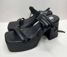 Steve Madden Platform Ladies Sandal Size 8.5 Black Leather Open Toe Chunky Heel