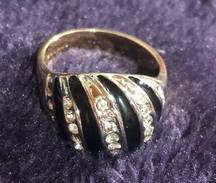 18KGP Black & Crystals Ring Band Size 10 1/2