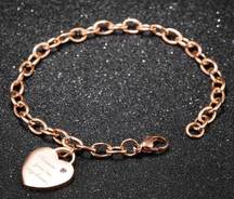 14K Rose Gold Plated Love Heart Charm Bracelet for Women