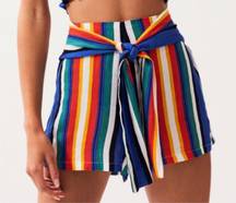 After Dark Multicolor Rainbow Tie Waist Pull On Shorts