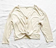 Cream Button Knot Long Sleeve Top