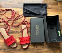 Maje red flat leather sandals 40