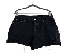 House of Harlow Black Denim Hidden Button Fly High Rise Cut Off Jean Shorts 30