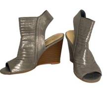 Dollhouse Metallic Peep Toe Wedge Booties Size 8