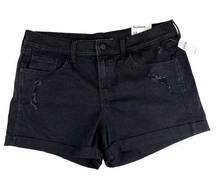 Old Navy  NWT Black Boyfriend Mid-Rise Cuffed Distressed Denim Jean Shorts Sz 12