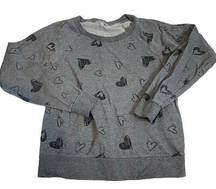 CHARLOTTE RUSSE Small Grey Black Pullover Sweatshirt Hearts Drawing Longsleeve