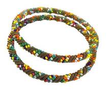 Beaded Bangle Bracelets Set of 2 Women Multicolor Seed Beads