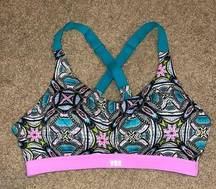 Victoria's Secret Victoria Secret VSX Sports Bra, Teal and Purple, flowers and lines, size 34B