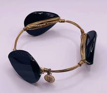 Bourbon And Bowties Gold Tone Black Beaded Large Statement Bangle Bracelet 