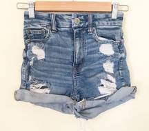 American Eagle Curvy Hi Rise High waist ripped cutoffs Shortie jean shorts 00 XS