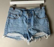 Levi’s ‎ 501 Studded Distressed Women’s Button Fly Jean Shorts size 28