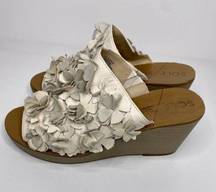 Sole Society  Sandals Size 9M Women's So Poppy Leather Slip On Wedge Beige Floral